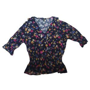 Lauren Ralph Lauren Black Label Shianeta Floral Print Tie Blouse Small Womens L/